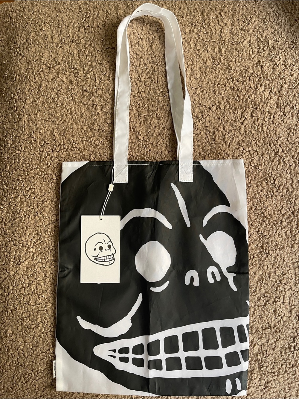 Cheap Monday Sample SS17 White and Black Skull Tote Tag